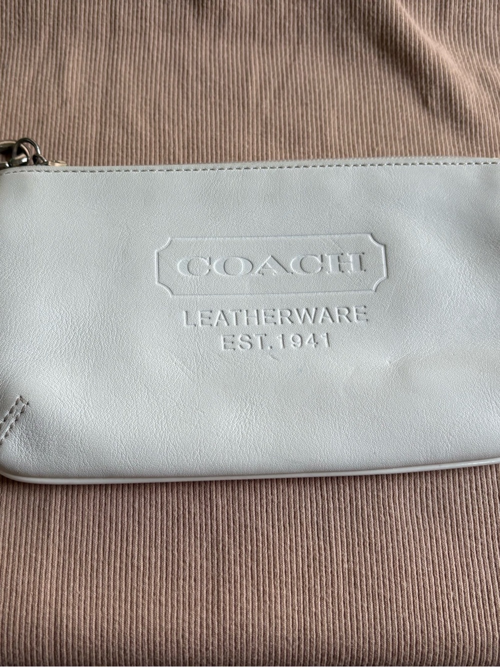 Coach Cream Leather Zip Wristlet Pouch